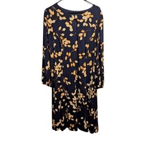 Sabrina Collective Navy Blue and Gold Leaf Floral Print Dress 1X